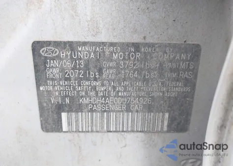 2013 Hyundai Elantra Gls from USA, damaged, VIN KMHDH4AE0DU754926
